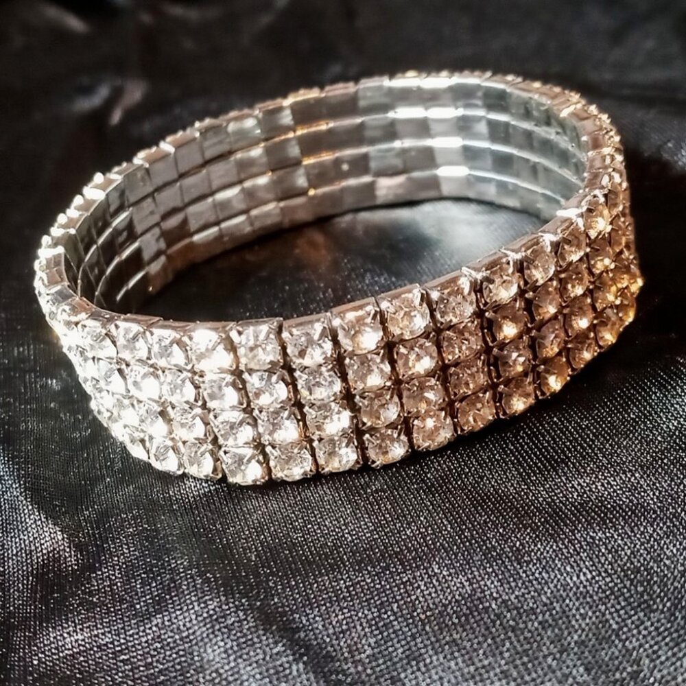 Chic & Stunning Clear Rhinestone 4-Row Stretch Glamorous Bling Cuff Bracelet - Picture 5 of 10